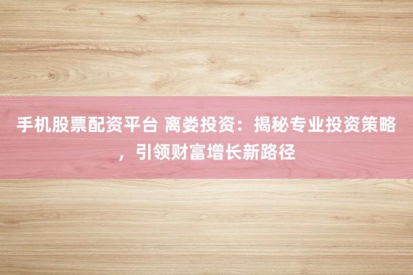 手机股票配资平台 离娄投资：揭秘专业投资策略，引领财富增长新路径