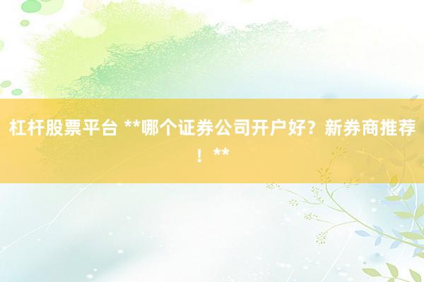 杠杆股票平台 **哪个证券公司开户好？新券商推荐！**