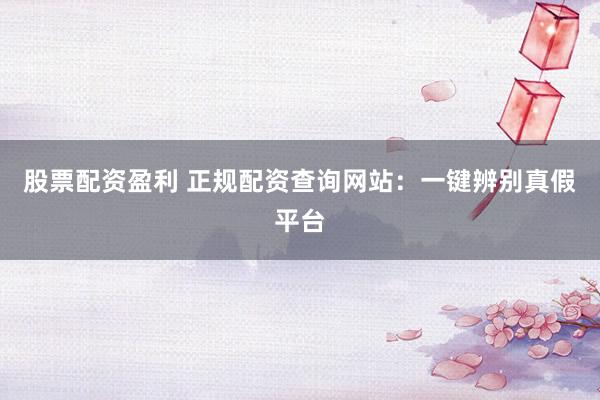 股票配资盈利 正规配资查询网站：一键辨别真假平台