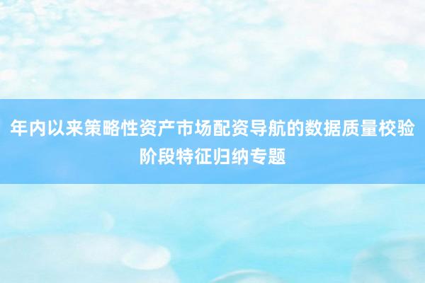 年内以来策略性资产市场配资导航的数据质量校验阶段特征归纳专题