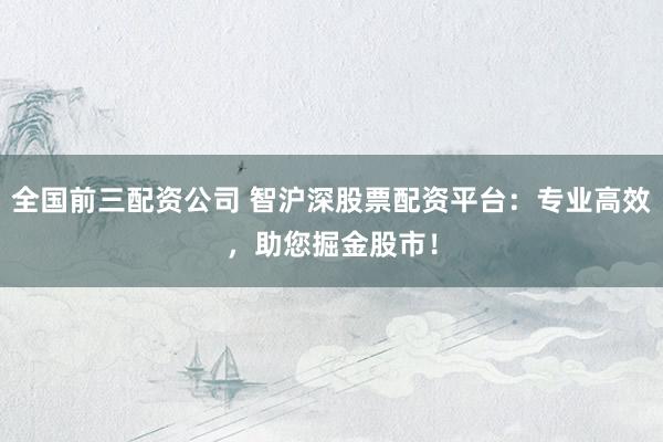 全国前三配资公司 智沪深股票配资平台：专业高效，助您掘金股市！