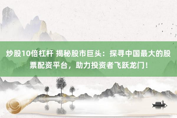 炒股10倍杠杆 揭秘股市巨头：探寻中国最大的股票配资平台，助力投资者飞跃龙门！