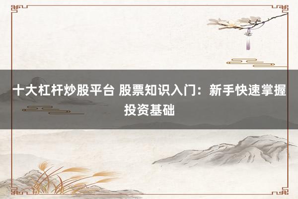 十大杠杆炒股平台 股票知识入门：新手快速掌握投资基础